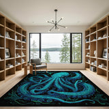 Teal Glowing Octopus Area Rug