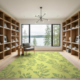 Vibrant Yellow Leaf Pattern Area Rug