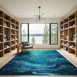 Teal Underwater Depths Dolphin Area Rug