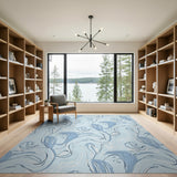 Whimsical Blue Horse Wave Abstract Area Rug