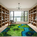 Lush Green Forest River Area Rug