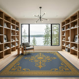 Gold Filigree Medallion Blue Area Rug