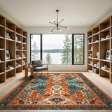 Orange Teal Geometric Southwestern Rug