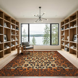 Orange Leopard Print Heritage Tribal Rug