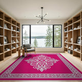 Vibrant Pink Traditional Persian Rug with White Intricate Motifs