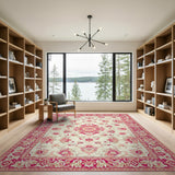 Traditional Persian Ivory Pink Floral Persian Area Rug