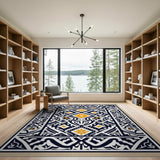 Navy Gold Geometric Star Pattern Area Rug