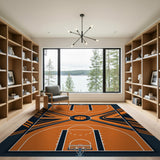 Basketball Court Area Rug - Vibrant Orange Geometric
