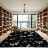 Mystical Butterfly Moth Clover Rug - Black White