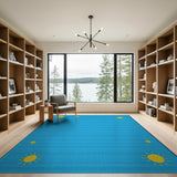 Whimsical Blue Smiling Suns Stars Kids Rug
