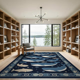 Navy Blue Whale Ocean Kids Area Rug