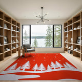 Red Starry Pine Forest Silhouette Area Rug