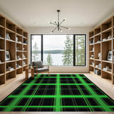 Bold Green Plaid on Black Area Rug