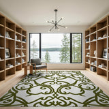 Ornate Green Vine Heart Floral Rug