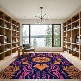 Vibrant Pink Orange Floral Navy Area Rug