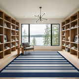 Blue and Teal Navy Blue and White Striped Coastal Area Rug