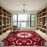 Ornate Snowflake Medallion Red Area Rug