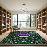 Gothic Purple Bat Crescent Moon Area Rug