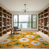White Daisy Bloom Orange Area Rug