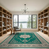 Traditional Persian Green Ornate Green Persian Medallion Area Rug