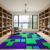 Vibrant Green Purple Geometric Area Rug
