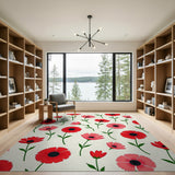 Red Poppy Floral Area Rug