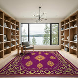 Royal Purple Persian Rug with Golden Flame Motifs