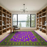 Purple Fleur-de-Lis Area Rug with Ornate Green Border