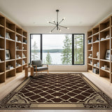 Elegant Brown Trellis Lattice Rug with Ornate Borders