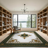Ornate Gold Sunburst Medallion Area Rug