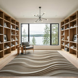 Beige and Neutral Beige Layered Waves Abstract Area Rug