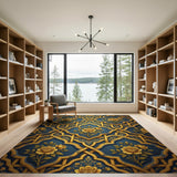 Gold Rose Teal Lattice Area Rug