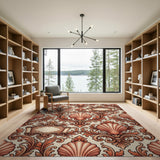 Ornate Orange Shell Leaf Baroque Rug