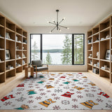 Whimsical Cartoon Santa Elves Snowflakes Area Rug