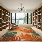 Vibrant Orange Palm Frond Coastal Area Rug