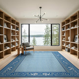 Navy Blue Dotted Field Ornate Border Area Rug