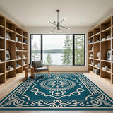 Teal Ivory Ornate Persian Medallion Area Rug