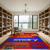Glitch Text Multi-Color Geometric Area Rug
