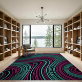 Neon Pink Teal Wave Abstract Area Rug