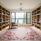 Border Ornate Pink Floral Border Area Rug