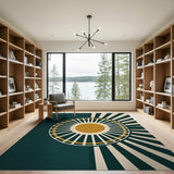 Geometric Modern Teal Sunburst Geometric Area Rug