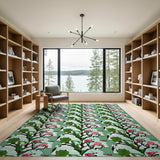 Whimsical Pink Rose Bunny Floral Area Rug