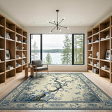 Elegant Blue Chinoiserie Floral Area Rug