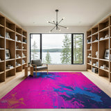 Vibrant Pink Blue Splatter Abstract Area Rug