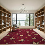 Playful Cartoon Cats Snacks Red Area Rug