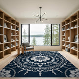 Blue and Teal Navy Blue Mandala Floral Area Rug