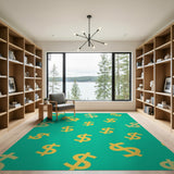 Yellow Dollar Signs on Teal Scatter Rug