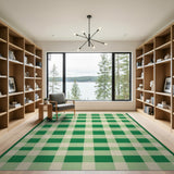 Green Green Gingham Check Area Rug