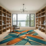 Teal Orange Overlapping Ovals Geometric Area Rug