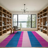 Vibrant Pink Teal Striped Woven Rug